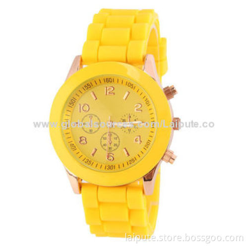 2014 Candy-colored/Yellow Geneva Silicone Couple Style Quartz Watches, IPG Plating Wholesale